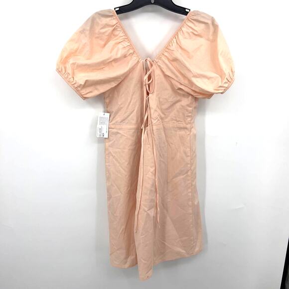 And Now This Peach Puff Sleeve Tie Trim Open Lace Up Back Summer Dress XL New - Picture 7 of 9